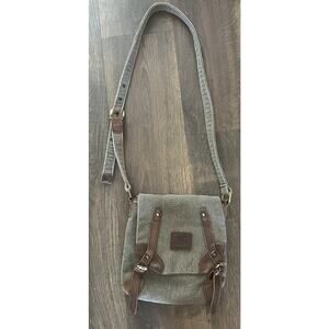 CARRAIG DONN Brown Leather & Gray Canvas Crossbody Purse Shoulder Bag